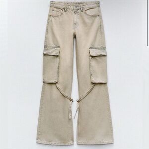 ZARA Beige Cargo Flare Pants